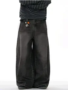 Vaqueros de mezclilla negros vintage de pierna ancha para hombre con corte holgado