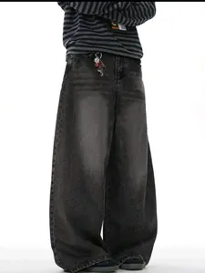 Vaqueros de mezclilla negros lavados vintage de pierna ancha y estilo baggy para hombre moderno