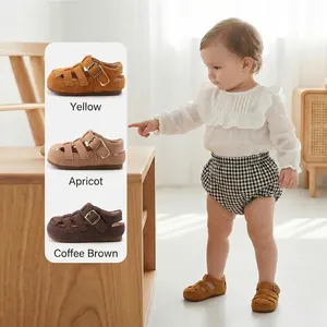 Retro toddler roman sandals with soft soles and hollow closed-toe design for boys and girls