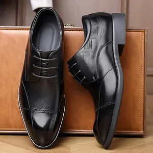 Elegant black men's brogue leather business dress shoes for formal weddings and offices