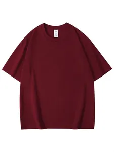 Plain dark red men's crew neck short-sleeved breathable T-shirt on white background
