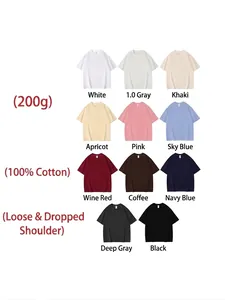 Men's oversized 200gsm cotton t-shirt in various colors with drop shoulder fit