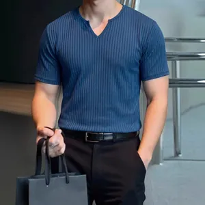 Maglietta da Uomo Con Scollo a V in Poliestere Traspirante Casual a Maniche Corte Top alla Moda Urban a Costine Per L'Estate