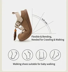 Close-up showing the extreme flexibility and soft sole of the baby walking sandal