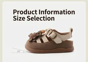 Side view of toddler Roman sandals with teddy bear and 15-degree toe lift.