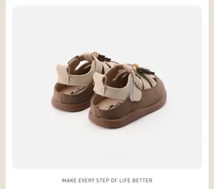 Detailed rear view of baby soft sole walking shoes with cute cartoon flower design