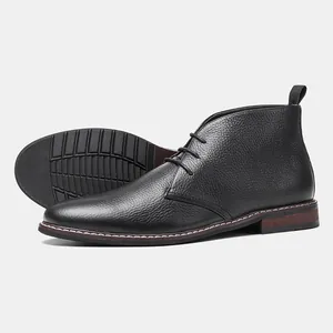 Bottines désert pour hommes en cuir grainé noir avec semelle antidérapante et lacets