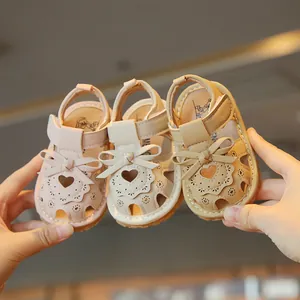 Baby Girl Summer Sandals Soft Sole First Walkers Bowknot Hollow Heart Squeaky Shoes Infant Toddler Princess Footwear