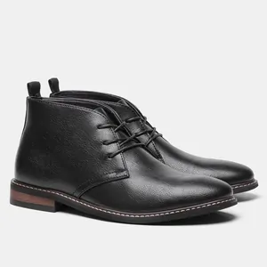 Classic black men's desert boots with vintage leather texture and lace-up design