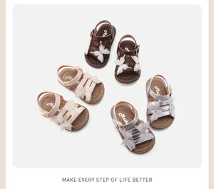 Selection of toddler girl sandals with lace butterfly details in brown, beige, and silver.