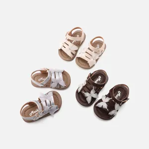 Girl's butterfly lace princess sandals in cream, silver, and brown with anti-slip soles