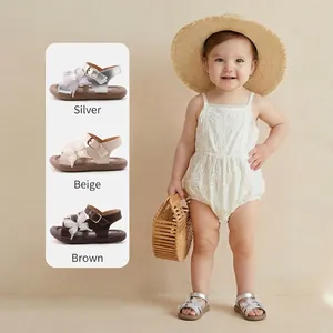 Toddler girl non-slip sandals with lace butterfly decoration in silver, beige, brown
