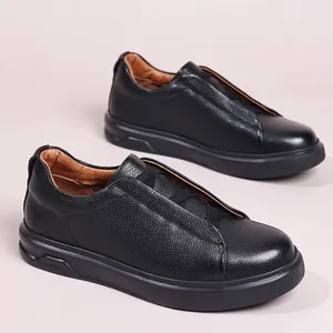 Heren Casual Eerste Laag Koeienhuid Loafers Klassieke Skateschoenen Slip-on Comfortabele Slijtvaste Woon-Werkverkeer Leren Sneakers