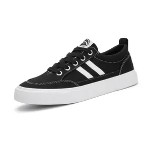 Chaussures en Toile Rayées à la Mode pour Hommes Tige Basse Lacets Sneakers Vulcanisées Décontractées Respirantes Légères