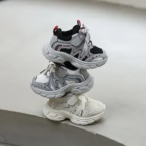 Baskets Chunky en Maille pour Enfants 2026 Printemps Automne Nouvelles Chaussures de Course Décontractées Respirantes à Velcro