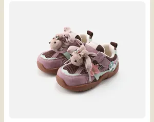 Adorable purple baby sneakers featuring plush rabbit ornaments and soft anti-slip soles
