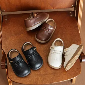 Scarpe da passeggio classiche in pelle per bambini stile British marrone nero beige