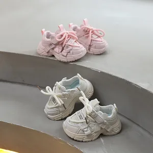 Zapatillas Deportivas de Malla Transpirable para Niños Decoración de Lazo Dulce Suela Blanda Zapatos Daddy para Niñas Pequeñas Zapatos Casuales para Correr