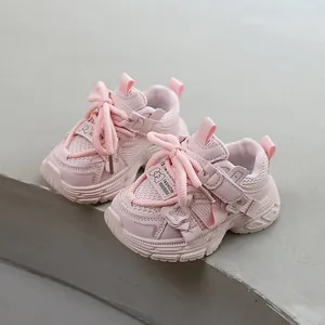 Zapatillas chunky rosas para niños con suela blanda para niños pequeños de 1 a 5 años