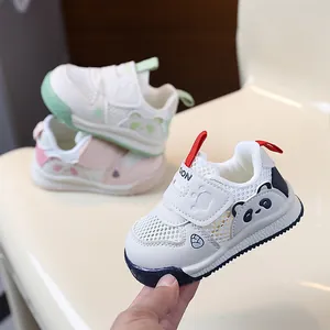 Summer Baby Walking Shoes Hollow Mesh Breathable Cartoon Panda Soft Sole Toddler Sneakers Boys Girls Non-slip White Shoes