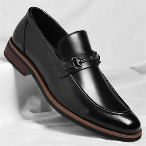Men Business Casual Bit Loafers British Style Regenerated Leather Dress Shoes Formal Wedding Derby Shoes For Men