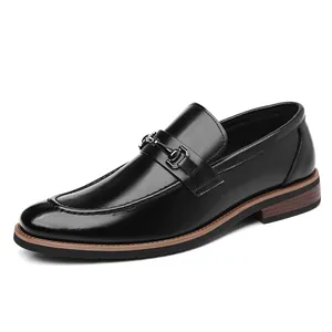 Elegant black leather bit loafers for men business formal wedding suit shoes