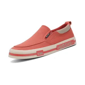 Modische orangefarbene Canvas-Slipper für Herren mit flachem Design und Gummisohle