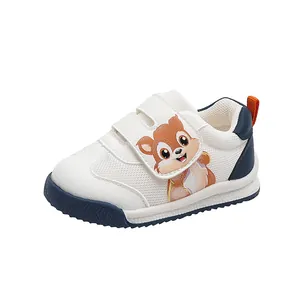 Breathable toddler walking shoes featuring a cute squirrel cartoon and non-slip soft sole