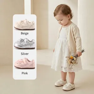 Girls lace bow non-slip sneakers for toddlers 10-36 months in three elegant colors.
