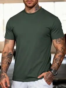 Athletic quick-dry crew neck short sleeve t-shirt for men in solid olive green color