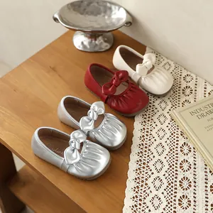 Chaussures Mary Jane pour filles avec nœuds délicats et plis en plusieurs couleurs