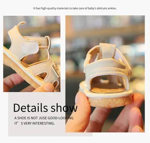 Detail view of infant summer sandals with soft non-slip sole and Velcro straps