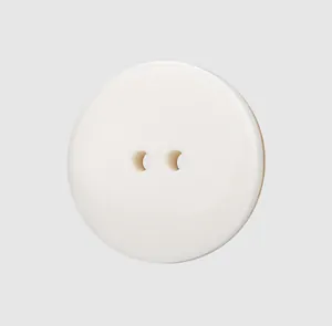 Detailed macro view of a high-end natural white butterfly shell button with two holes