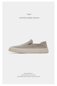 Minimalist beige slip-on canvas shoes with retro design and comfortable sole for men