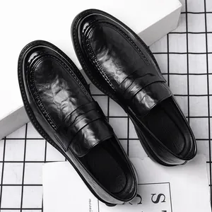 Mocassini da Uomo Business Formali in Pelle Sintetica Scarpe con Rialzo Slip On Scarpe Eleganti da Ufficio Nere Casual Penny
