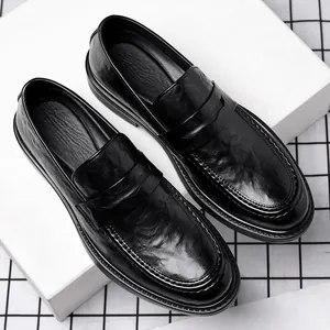 Mocassini penny in pelle nera da uomo, scarpe eleganti slip-on professionali e casual
