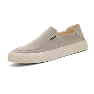 Men's Retro Minimalist Canvas Shoes Slip-on Casual Loafers Low Top Round Toe Breathable Vulcanized Rubber Sole Sneakers