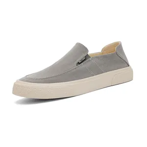 Minimalist grey canvas slip-on loafers for men with retro plain design
