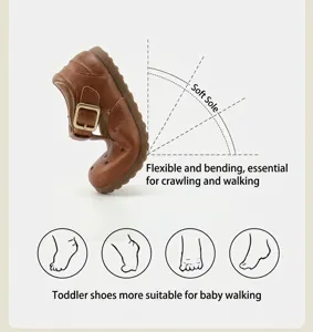 Flexible brown leather baby walker shoes demonstrating soft-sole bending for toddlers