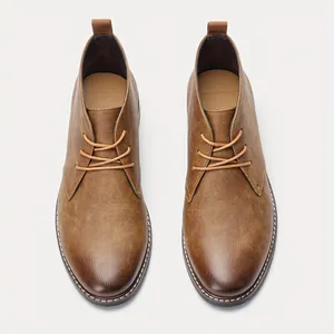Scarponcini desert da uomo classici in pelle PU marrone vintage con lacci eleganti
