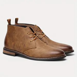 Classici stivali desert in pelle PU vintage marrone da uomo con allacciatura casual