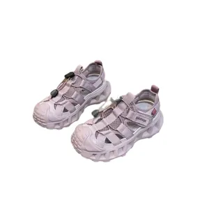 Kids' purple breathable mesh sports sandals with hollow design and soft sole