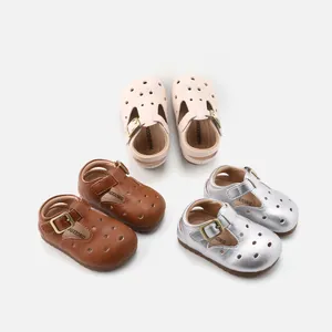 Toddler Baby Soft Sole Shoes Spring New Girls Boys Stylish Anti-Slip Sandals Infant Barefoot Shoes Closed Toe T-Strap Microfiber Leather Rubber Sole Vintage Hollow Out Prewalker Shoes