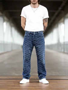 Jean droit bleu pour homme avec motif géométrique 3D tendance