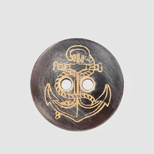 Natural Black Horn Nautical Anchor Buttons Round 2-Hole Decorative Fasteners for Coats Suits Blazers High-End Apparel