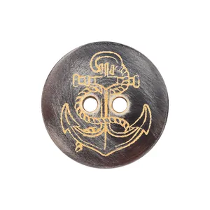 Premium Japanese horn button with engraved golden anchor design for apparel decor