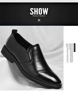 Elegant black leather men's formal business slip-on shoes with refined stitching detail