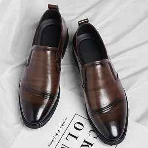Men's brown gradient leather business dress shoes in casual slip-on style