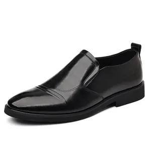 Classic black men's business leather loafers with slip-on design for formal wear
