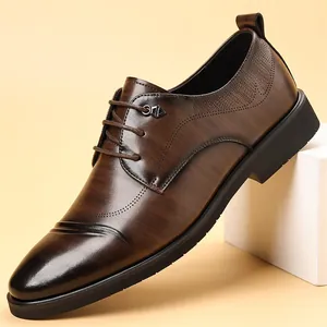 Zapatos de Cuero Formales de Negocios para Hombre Estilo Británico Punta Afilada con Cordones Zapatos Profesionales para Boda Oficina
